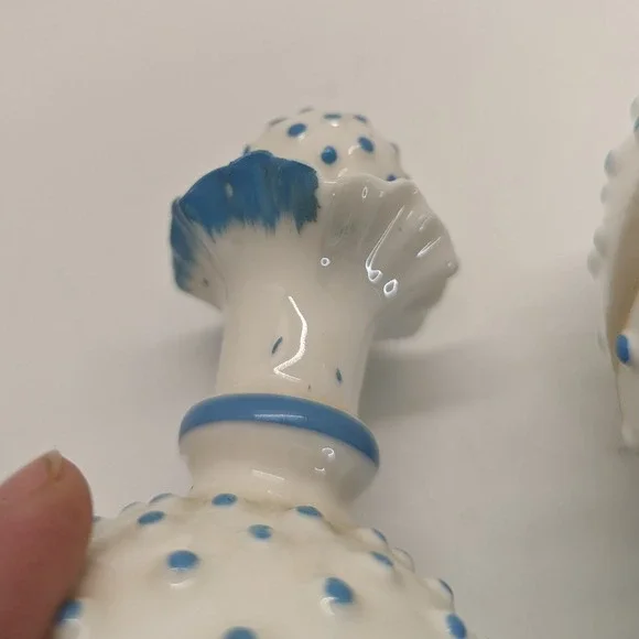 Vintage Blue & White Milk Glass Hobnail (2) Perfume + Trinket Box - Picture 9 of 12